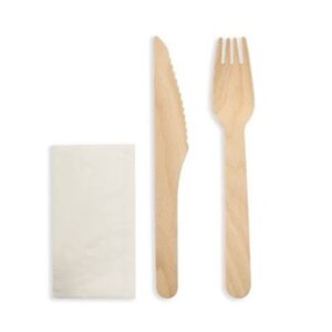 WOODEN CUTLERY PACK (FORK/KNIFE/NAPKIN) 200 WAR ON WASTE #WOW-CUTLERY-KIT