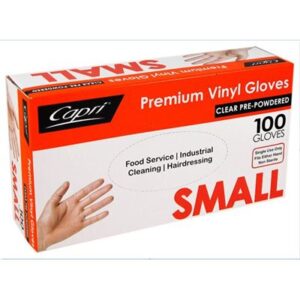 GLOVES VINYL SMALL POWDERED 100PK (10) CAPRI