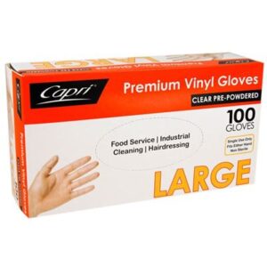 GLOVES VINYL LARGE POWDERED 100PK (10) CAPRI