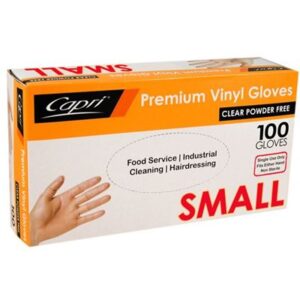 GLOVES VINYL SMALL POWDER FREE 100PK (10) CAPRI