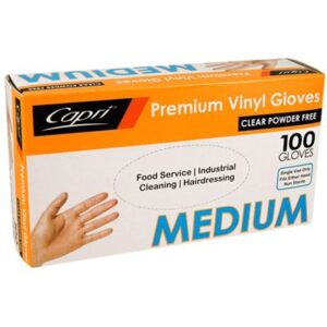 GLOVES VINYL MEDIUM POWDER FREE 100PK (10) CAPRI