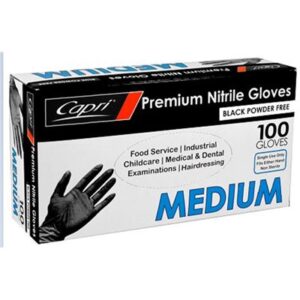 GLOVES NITRILE BLACK MEDIUM POWDER FREE 100PK (10) CAPRI