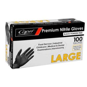 GLOVES NITRILE BLACK LARGE POWDER FREE 100PK (10) CAPRI