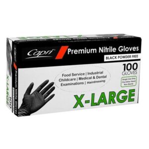 GLOVES NITRILE BLACK EXTRA LARGE POWDER FREE 100PK (10) CAPRI