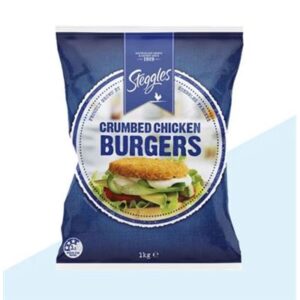 CHICKEN BURGERS CRUMBED STEGGLES (10X95GM) 1KG (6)  (L12)(P72)