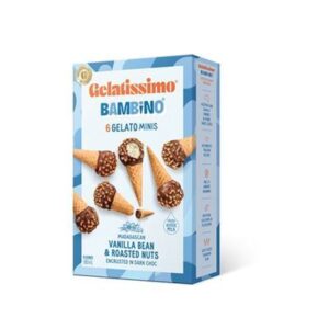 GELATISSIMO BAMBINO VANILLA BEAN WITH ROASTED NUTS IN CHOC GELATO MINIS  6 PER BOX 180MLS (10)