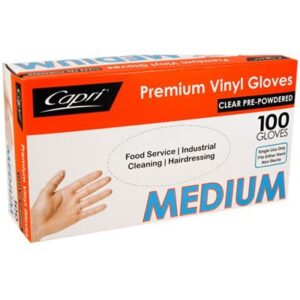 GLOVES VINYL MEDIUM POWDERED 100PK (10) CAPRI
