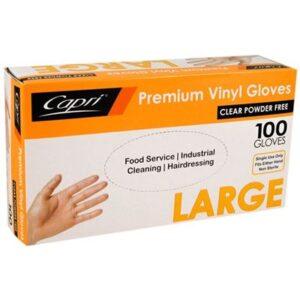 GLOVES VINYL LARGE POWDER FREE 100PK (10) CAPRI